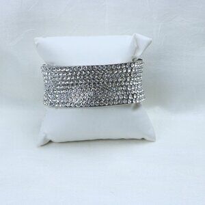 Silver-Tone Rhinestone Wide Cuff Bracelet | Glam Statement